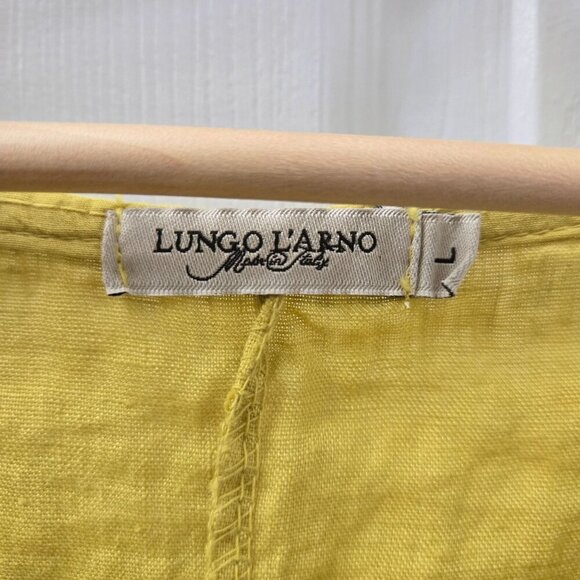 Lungo L'arno Tunic Top M/L Italy Yellow White Stripes Linen Ruffle Lagenlook - Picture 3 of 8